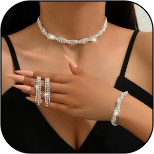 🆕 Choice Of All Prom Bridal Necklace Women Blue Crystal Wedding Choker Jewelry